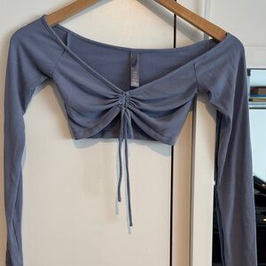 SKIMS Lavender Ruched Long Sleeve Crop Top